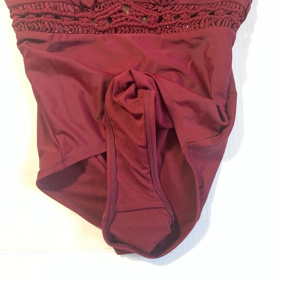 Kona Sol Burgundy Women's Macrame Medium Coverage One Piece Swimsuit Size S - Picture 3 of 9